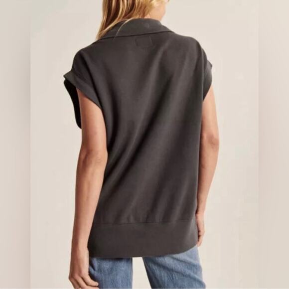 Abercrombie & Fitch Soft A&F Oversized Sweatshirt Half-Zip Tunic Vest Grey Sz S - Picture 4 of 14